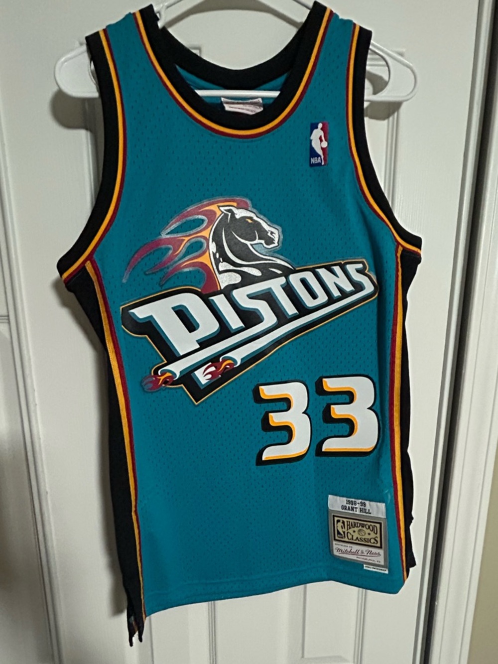 Mitchell & Ness Teal Pistons #33 Retro Basketball Jersey